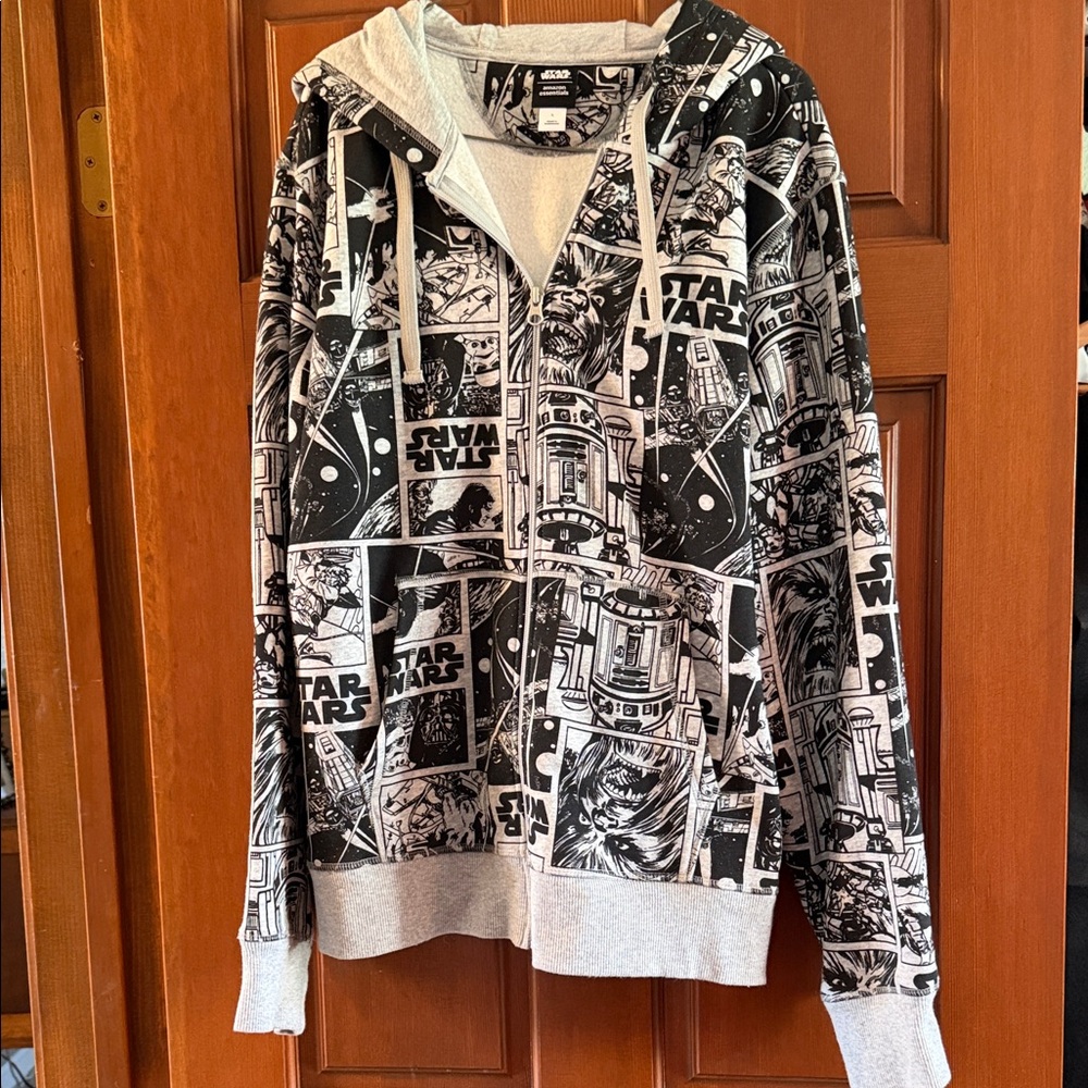 Star Wars Zip-Up Hoodie- Black and White Mens Size L
Front pockets